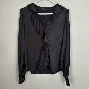 NEW generation love black ruffle‎ satin valentine button up blouse women’s small